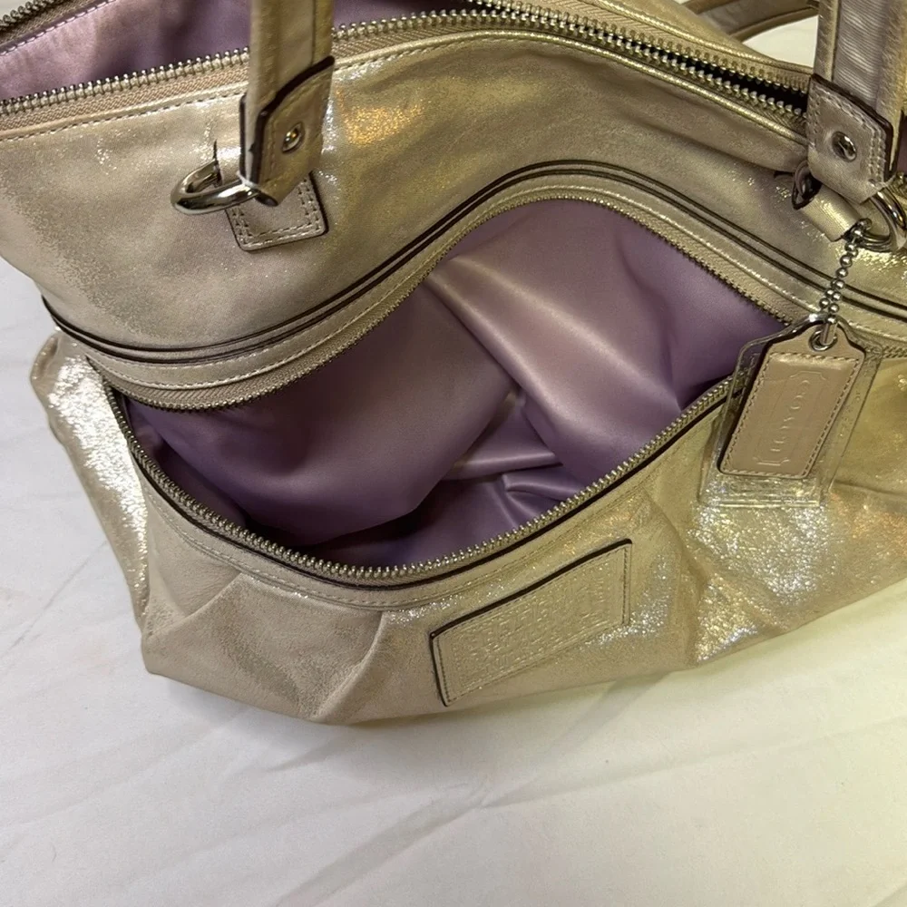 Coach Poppy Metallic Gold Champagne Leather‎ Large Tote Bag Purse #H1281-F20441